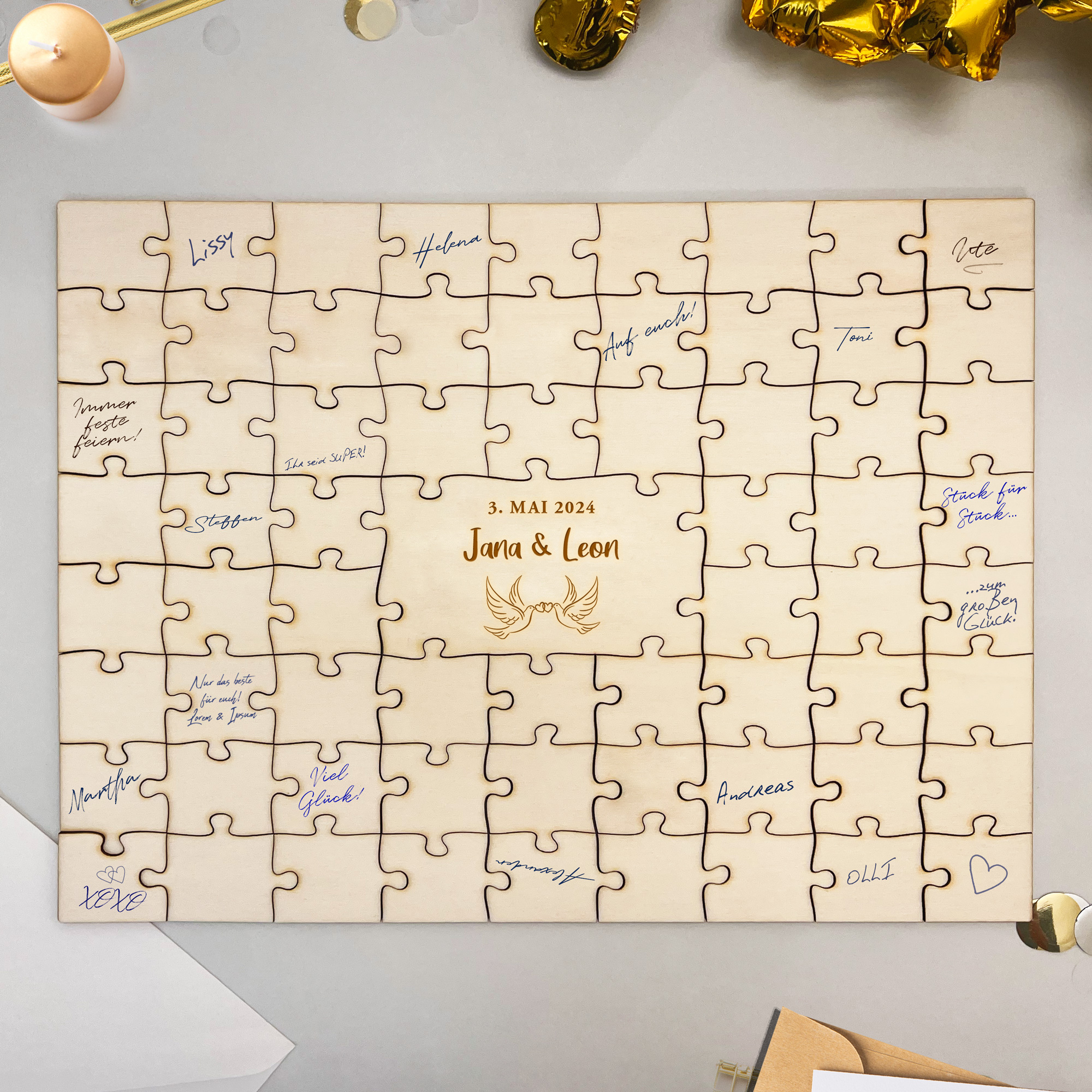 Gästebuch Puzzle - A3 - Hochzeit - Taube - Personalisiert