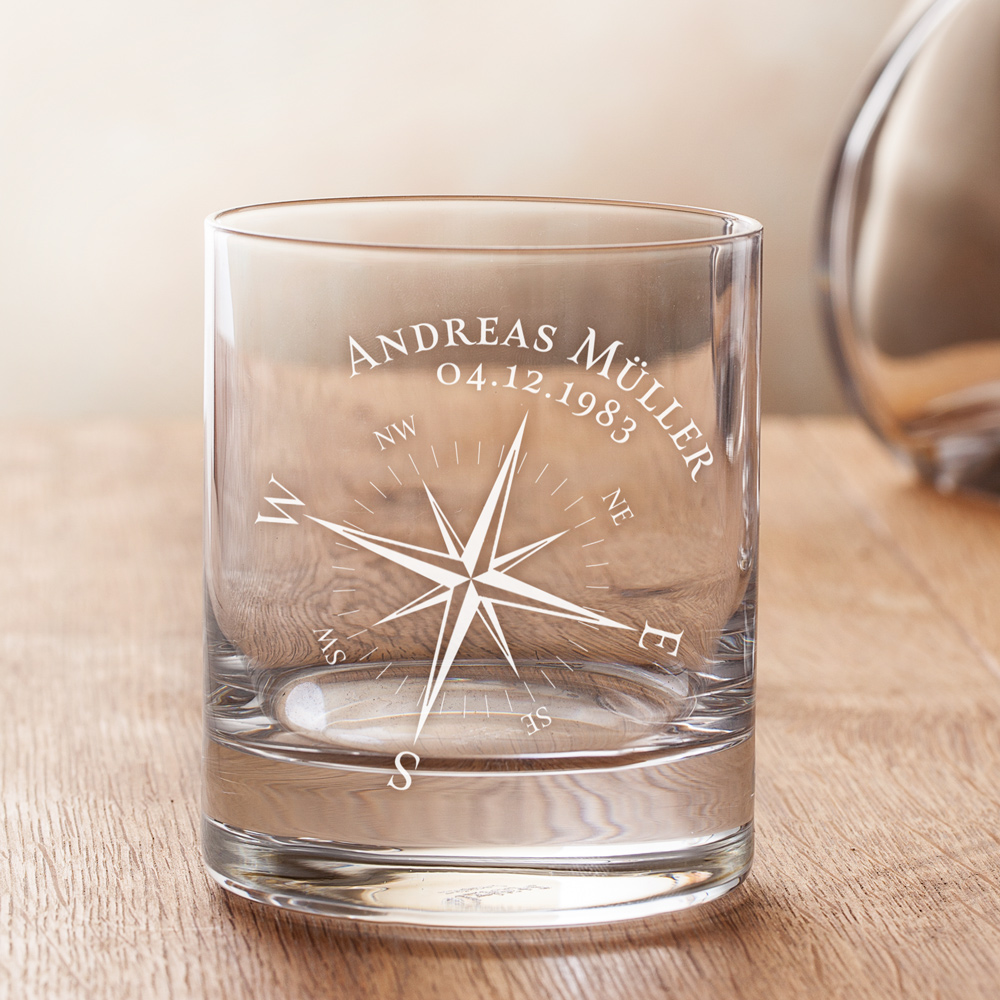 Whiskyglas mit Gravur - Kompass - Personalisiert