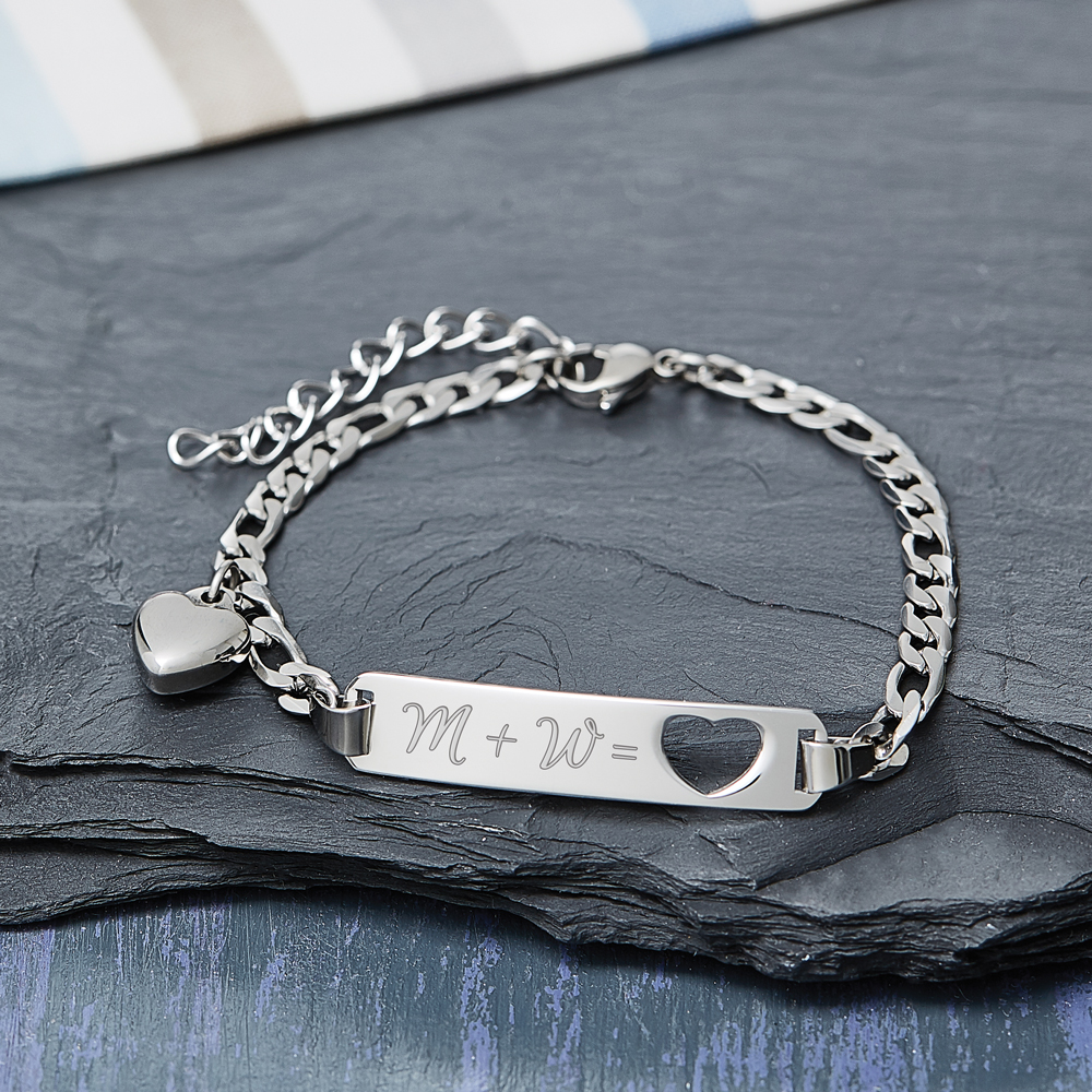 Silber Armband mit Herzstanze - Initialen Gravur