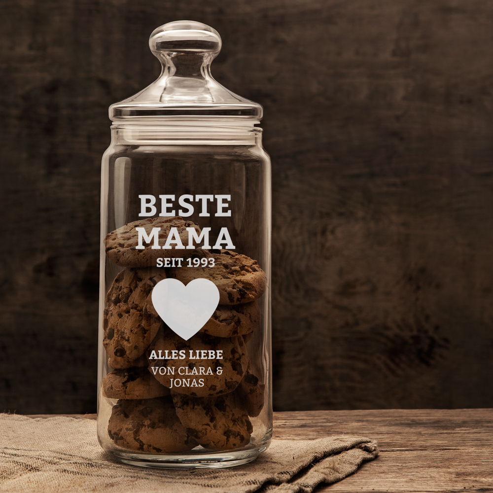 Keksglas mit Gravur für die Beste Mama - personalisiert